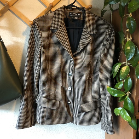 VTG Liz Claiborne Houndstooth Wool Blazer - Picture 1 of 5